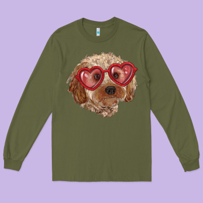 Long Sleeve Tee toy poodle with love glasses