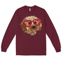 Burgundy toy poodle with love glasses Long Sleeve Tee - RanaPortraitStore