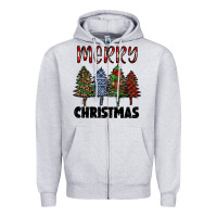 Heather Grey merry christmas trees Zipper Hoodie - RanaPortraitStore