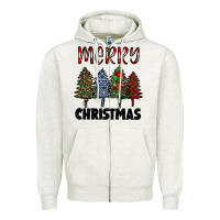 Oatmeal Heather merry christmas trees Zipper Hoodie - RanaPortraitStore