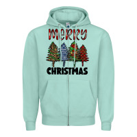Seafoam merry christmas trees Zipper Hoodie - RanaPortraitStore