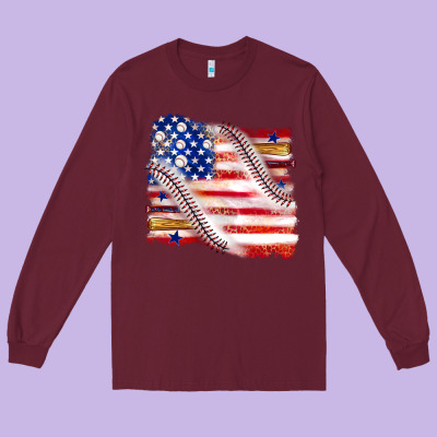 Long Sleeve Tee baseball american flag