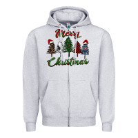 Heather Grey merry christmas trees Zipper Hoodie - RanaPortraitStore