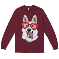 Burgundy white shepherd with love glasses Long Sleeve Tee - RanaPortraitStore