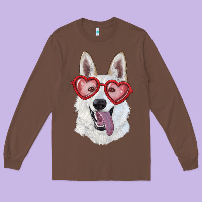 Long Sleeve Tee white shepherd with love glasses