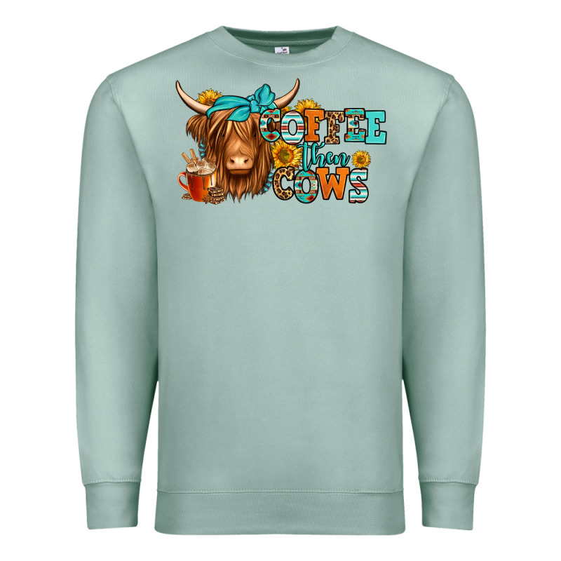 Coffee Then Cows Longhaired Cow Premium Sweatshirt by Jasminsmagicworld | Teevron