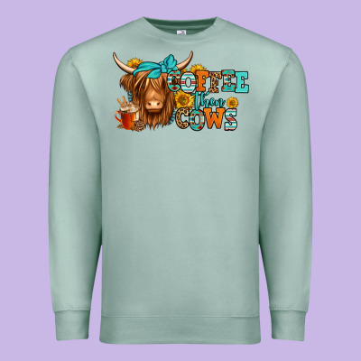 Coffee Then Cows Longhaired Cow Premium Sweatshirt Designed By Jasminsmagicworld