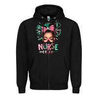 Black afro messy bun nurse life Zipper Hoodie - texasbilliewilder