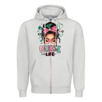 Dove Grey afro messy bun nurse life Zipper Hoodie - texasbilliewilder