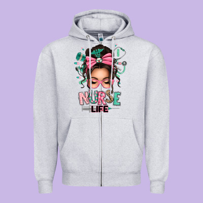 Afro Messy Bun Nurse Life Zipper Hoodie Designed By Texasbilliewilder
