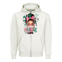 Oatmeal Heather afro messy bun nurse life Zipper Hoodie - texasbilliewilder