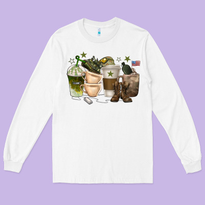 Long Sleeve Tee coffee cups army