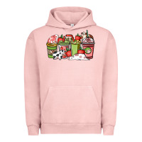 Pigment Salmon cow and strawberry coffee cups Urban Hoodie - NancyCooperArtShop