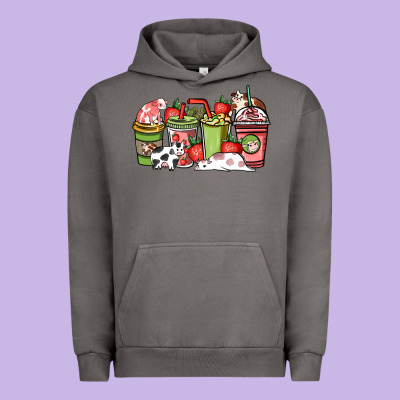 Cow And Strawberry Coffee Cups Urban Hoodie Designed By Nancycooperartshop