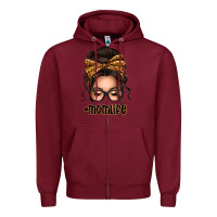 Burgundy caucasian leopard messy bun mom life Zipper Hoodie - texasbilliewilder