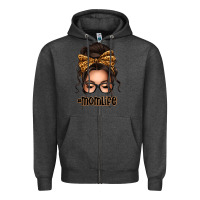 Charcoal Heather caucasian leopard messy bun mom life Zipper Hoodie - texasbilliewilder