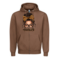 Chestnut caucasian leopard messy bun mom life Zipper Hoodie - texasbilliewilder