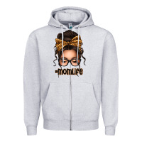 Heather Grey caucasian leopard messy bun mom life Zipper Hoodie - texasbilliewilder