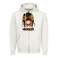Oatmeal Heather caucasian leopard messy bun mom life Zipper Hoodie - texasbilliewilder