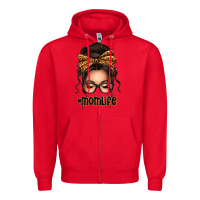 Red caucasian leopard messy bun mom life Zipper Hoodie - texasbilliewilder