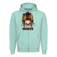 Seafoam caucasian leopard messy bun mom life Zipper Hoodie - texasbilliewilder