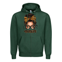 Sports Green caucasian leopard messy bun mom life Zipper Hoodie - texasbilliewilder