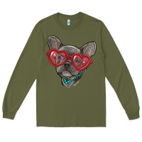 Army Green french bulldog with love glasses Long Sleeve Tee - RanaPortraitStore