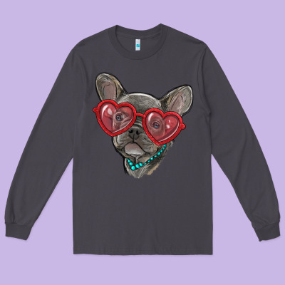Long Sleeve Tee french bulldog with love glasses