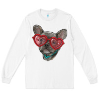 White french bulldog with love glasses Long Sleeve Tee - RanaPortraitStore