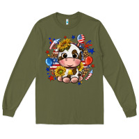 Army Green cute cow fourth of july Long Sleeve Tee - texasbilliewilder