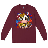 Burgundy cute cow fourth of july Long Sleeve Tee - texasbilliewilder