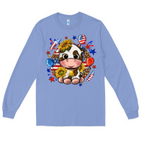 Colony Blue cute cow fourth of july Long Sleeve Tee - texasbilliewilder