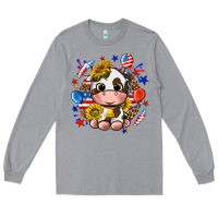 Heather Grey cute cow fourth of july Long Sleeve Tee - texasbilliewilder