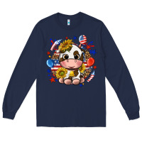 Navy cute cow fourth of july Long Sleeve Tee - texasbilliewilder