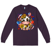 Plum cute cow fourth of july Long Sleeve Tee - texasbilliewilder