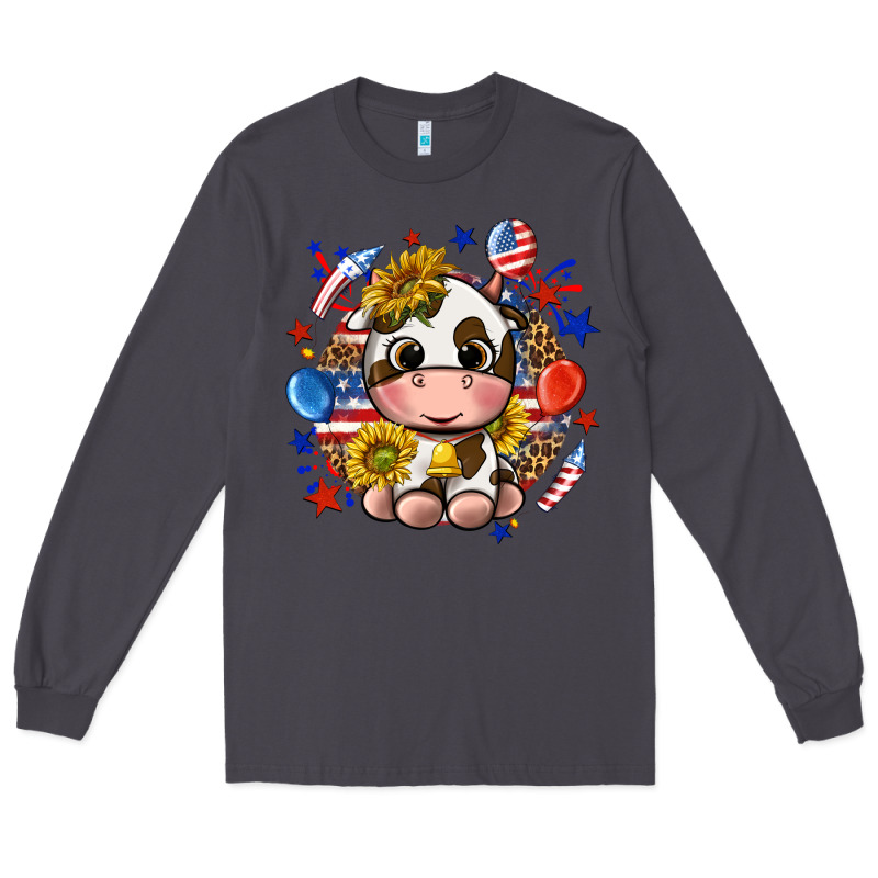 Cute Cow Fourth Of July Long Sleeve Tee by texasbilliewilder | Teevron