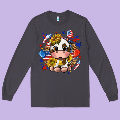 Long Sleeve Tee cute cow fourth of july