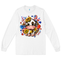 White cute cow fourth of july Long Sleeve Tee - texasbilliewilder