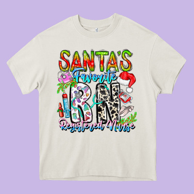 Santa's Favorite Rn Registered Nurse Heavy Core Tee Designed By Cowhidedigitalart