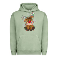 Pigment Oil Green Christmas reindeer Urban Hoodie - MaliasSmallBusiness