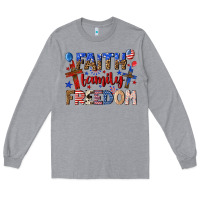 Heather Grey faith family freedom Long Sleeve Tee - texasbilliewilder
