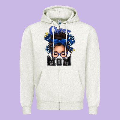 Cheer Mom Messy Bun Zipper Hoodie Designed By Texasbilliewilder