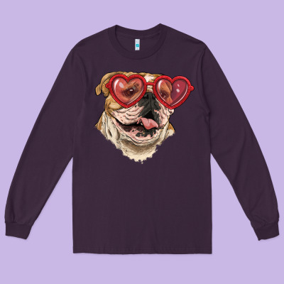 Long Sleeve Tee english bulldog with love glass