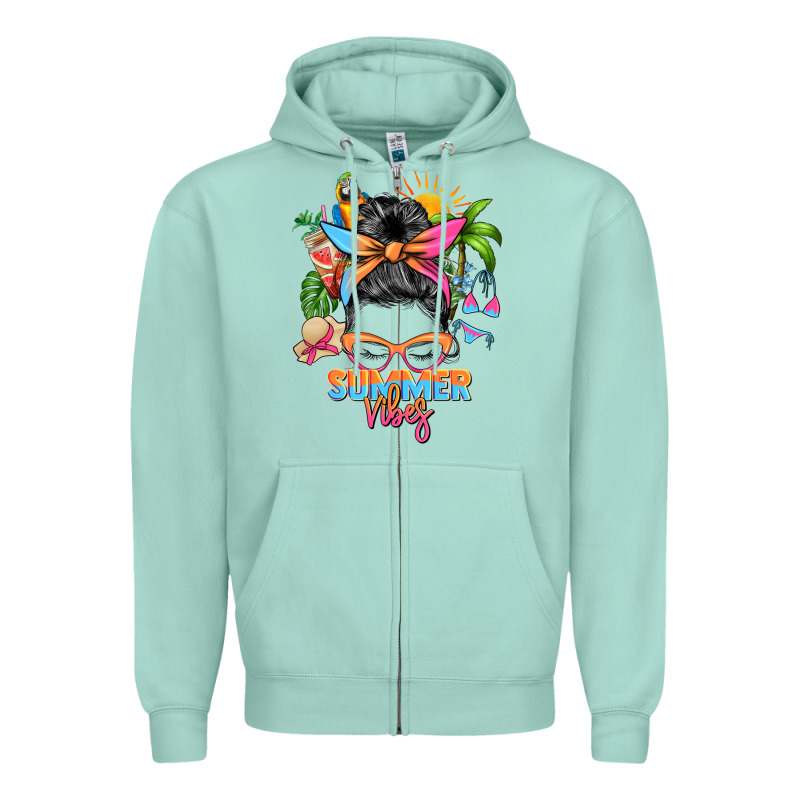 Summer Vibes Messy Bun Zipper Hoodie by Zillion Design Studio | Teevron