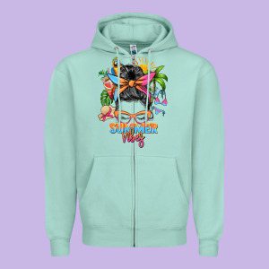 Summer Vibes Messy Bun Zipper Hoodie Designed By Zillion Design Studio