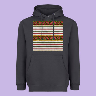 Christmas Mistletoe And Stripes Seamless Pattern Heavyweight Hoodie Designed By Bundleandbundleshop