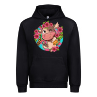 Black cute cow pink flowers and leopard pattern Urban Hoodie - NancyCooperArtShop
