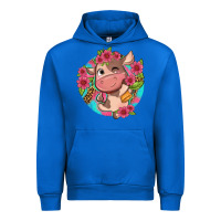 Cobalt cute cow pink flowers and leopard pattern Urban Hoodie - NancyCooperArtShop