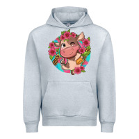Heather Grey cute cow pink flowers and leopard pattern Urban Hoodie - NancyCooperArtShop