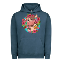 Pigment Midnight Navy cute cow pink flowers and leopard pattern Urban Hoodie - NancyCooperArtShop